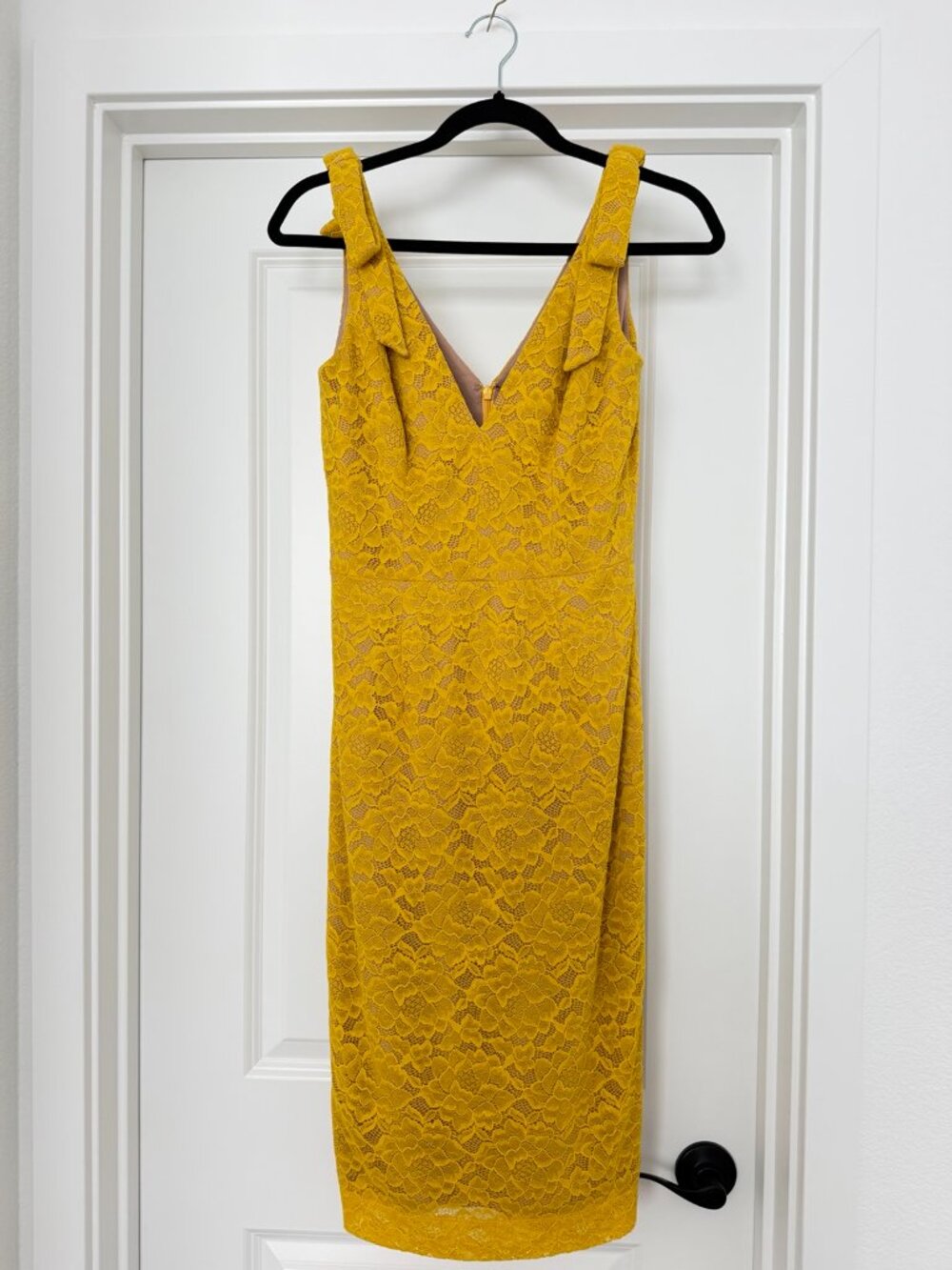 Dress the Population Yellow Lace Midi Dress Size S NWT